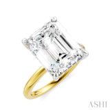 1/10 Ctw Emerald Shape Round Cut Diamond Semi Mount Engagement Ring in 14K Yellow and White Gold