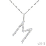 1/10 Ctw Initial 'M' Round Cut Diamond Fashion Pendant With Chain in Sterling Silver