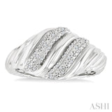 1/10 Ctw Bold Silver Twisted Rib Round Cut Diamond Bold Fashion Band in Sterling Silver