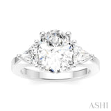 1/2 Ctw Oval Shape Trillion Cut & Round Cut Diamond Semi Mount Engagement Ring in 14K White Gold