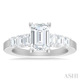 1 ctw Emerald Shape Emerald and Round Cut Diamond Semi Mount Engagement Ring in 14K White Gold