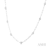 3/4 Ctw Bezel Set Round Cut Diamond Paperclip Station Necklace in 14K White Gold