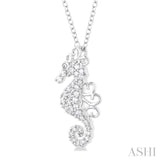 1/6 Ctw Petite Seahorse Round Cut Diamond Fashion Pendant With Chain in 10K White Gold