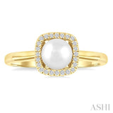 6 MM Cushion-Shaped Cultured Pearl and 1/10 Ctw Petite Round Cut Diamond Halo Ring in 10K Yellow Gold