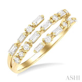1/2 ctw Split Triple-Arm Baguette and Round Cut Diamond Open Fashion Band in 14K Yellow Gold