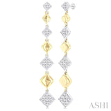 1/2 ctw Two-Toned Puffed Cushion-Shaped Link Round Cut Diamond Fashion Long Earring in 14K Yellow and White Gold