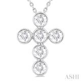 1 Ctw Round Cut Diamond 6-Stone Bezel Set Cross Pendant With Chain in 14K White Gold