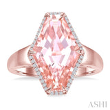 16x10 MM Hexagon Shape Morganite and 1/10 Ctw Round Cut Diamond Halo Semi-Precious Ring in 14K Rose Gold
