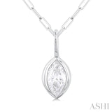 1/5 ctw Marquise Cut Bezel Set Diamond Fashion Pendant With Paperclip Chain in 10K White Gold