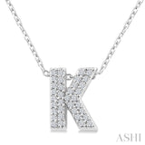 1/10 Ctw Bubble Accent Initial 'K' Round Cut Diamond Fashion Pendant With Chain in 10K White Gold