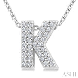 1/10 Ctw Bubble Accent Initial 'K' Round Cut Diamond Fashion Pendant With Chain in 10K White Gold
