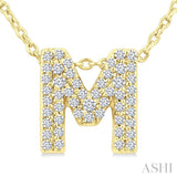 1/6 Ctw Bubble Accent Initial 'M' Round Cut Diamond Fashion Pendant With Chain in 10K Yellow Gold