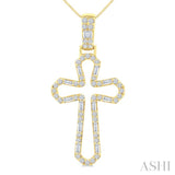 1/2 Ctw Open Window Cross Frame Baguette and Round Cut Diamond Fashion Pendant With Chain in 10K Yellow Gold