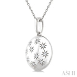 1/10 Ctw Bold Star Engraved Puffed Round Round Cut Diamond Pendant With Chain in Sterling Silver