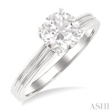 1/20 Ctw Circular Shape Grooved Shank Round Cut Diamond Semi-Mount Engagement Ring in 14K White Gold