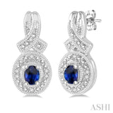 Oval Shape Silver Gemstone & Diamond Earrings