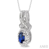 Oval Shape Silver Gemstone & Diamond Pendant