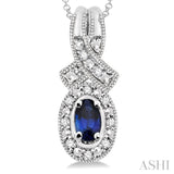 Oval Shape Silver Gemstone & Diamond Pendant