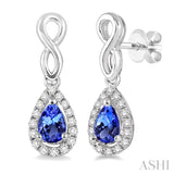 5x3 MM Pear Shape Tanzanite and 1/6 Ctw Round Cut Diamond Earrings in 14K White Gold