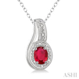 Oval Shape Silver Gemstone & Diamond Pendant