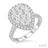 1 1/2 Ctw Pear Shape Diamond Lovebright Ring in 14K White Gold