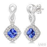 4x4 MM Cushion Cut Tanzanite and 1/5 Ctw Round Cut Diamond Earrings in 10K White Gold