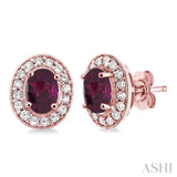 7x5MM Oval Cut Rhodolite Garnet and 3/8 Ctw Round Cut Diamond Earrings in 14K Rose Gold