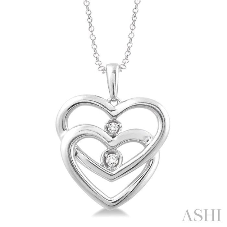 Twin Heart Shape Silver Diamond Fashion Pendant