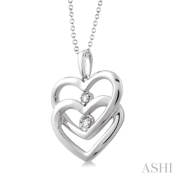 Twin Heart Shape Silver Diamond Fashion Pendant