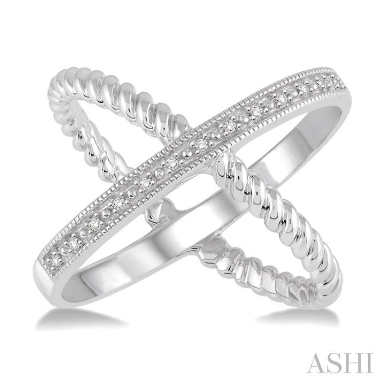 'X' Shape Silver Diamond Fashion Ring