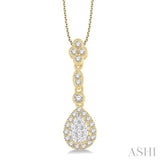 3/8 ctw Pear Shape Halo Lovebright Round Cut Diamond Pendant With Chain in 14K Yellow and White Gold