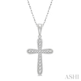 1/6 Ctw Round Cut Diamond Cross Pendant With Chain in 14K White Gold