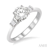 5/8 ctw Baguette and Round Cut Diamond Ladies Engagement Ring with 1/2 Ct Round Cut Center Stone in 14K White Gold
