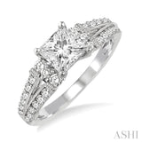 1 1/10 Ctw Diamond Engagement Ring with 5/8 Ct Princess Cut Center Stone in 14K White Gold