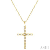 1/5 Ctw Baguette and Round Cut Diamond Cross Pendant With Chain in 10K Yellow Gold