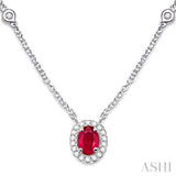 Oval Shape Gemstone & Diamond Station Necklace