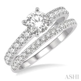 1 5/8 Ctw Diamond Wedding Set With 1 1/10 ct Round Cut Engagement Ring and 1/2 ct Wedding Band in 14K White Gold