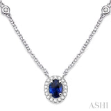 Oval Shape Gemstone & Diamond Station Necklace