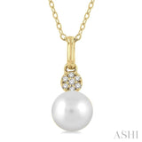 1/50 ctw Petite 6X6MM Pearl and Round Cut Diamond Fashion Pendant With Chain in 10K Yellow Gold